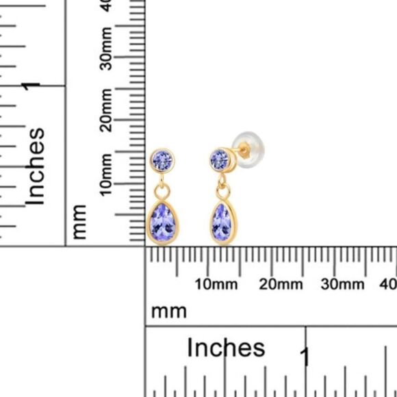 14K Yellow Gold with 1.19 Cttw Blue Tanzanite Dangling Post Back Drop Earrings - Picture 4 of 4